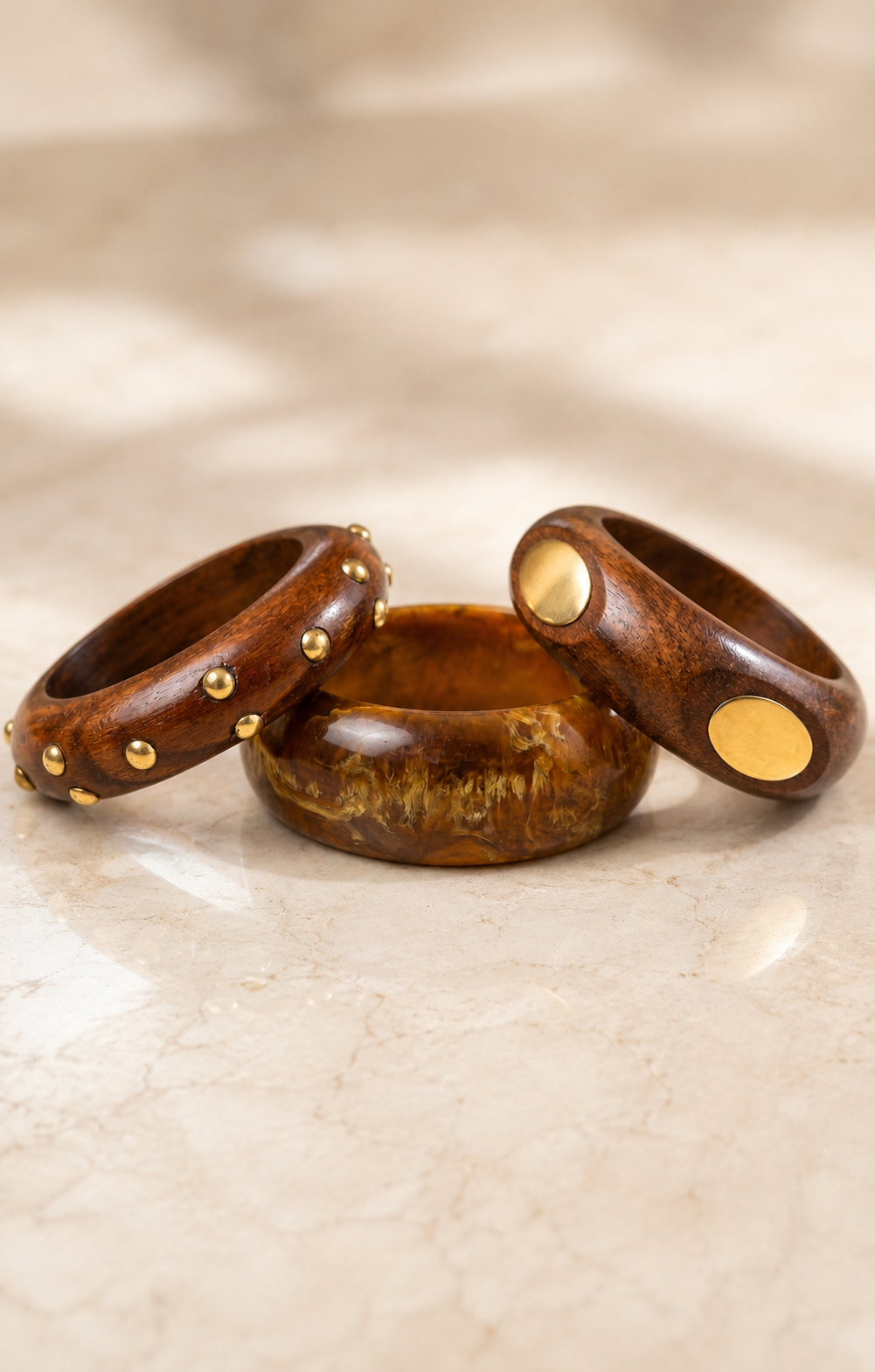 Mirror Mirror Inlaid Wood Resin Bangle Set